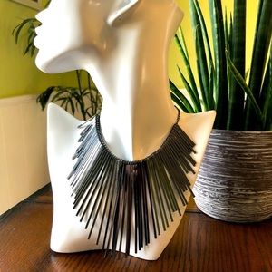 2 for $15 - NEW Black metallic tone bib necklace. NWOT